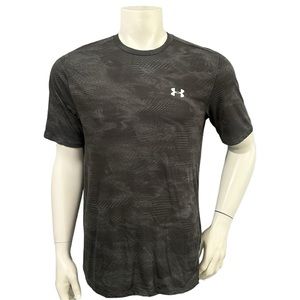 Under Armour Mens Athletic T-Shirt Gray Camouflage Logo Short Sleeve Polyester L